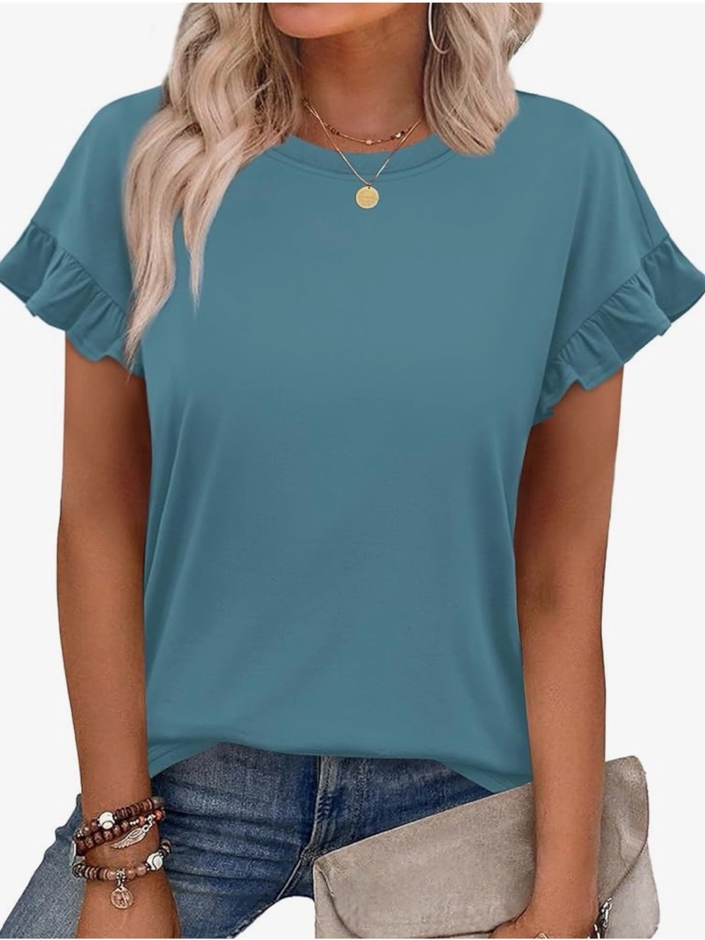 Women's Ruffle Sleeve Top - Teal
